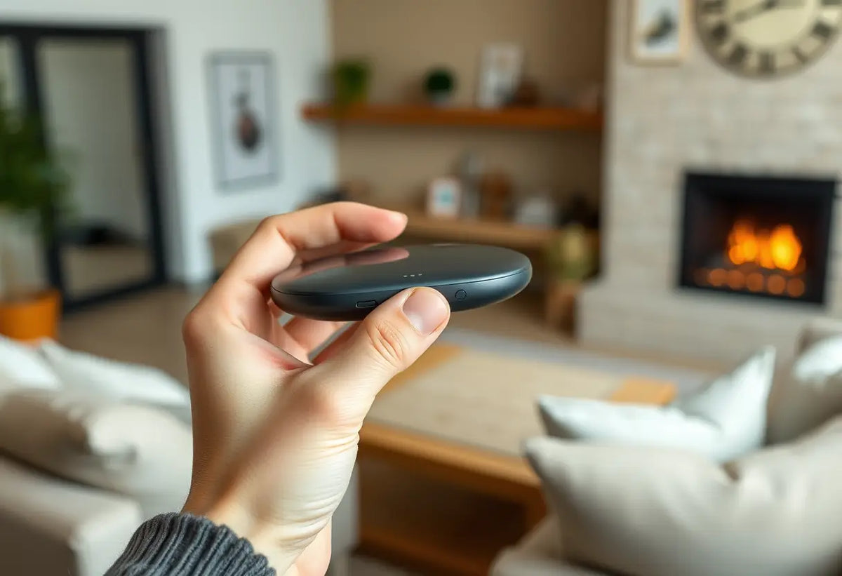 Maince de l'appareil Womanizer dans un salon confortable