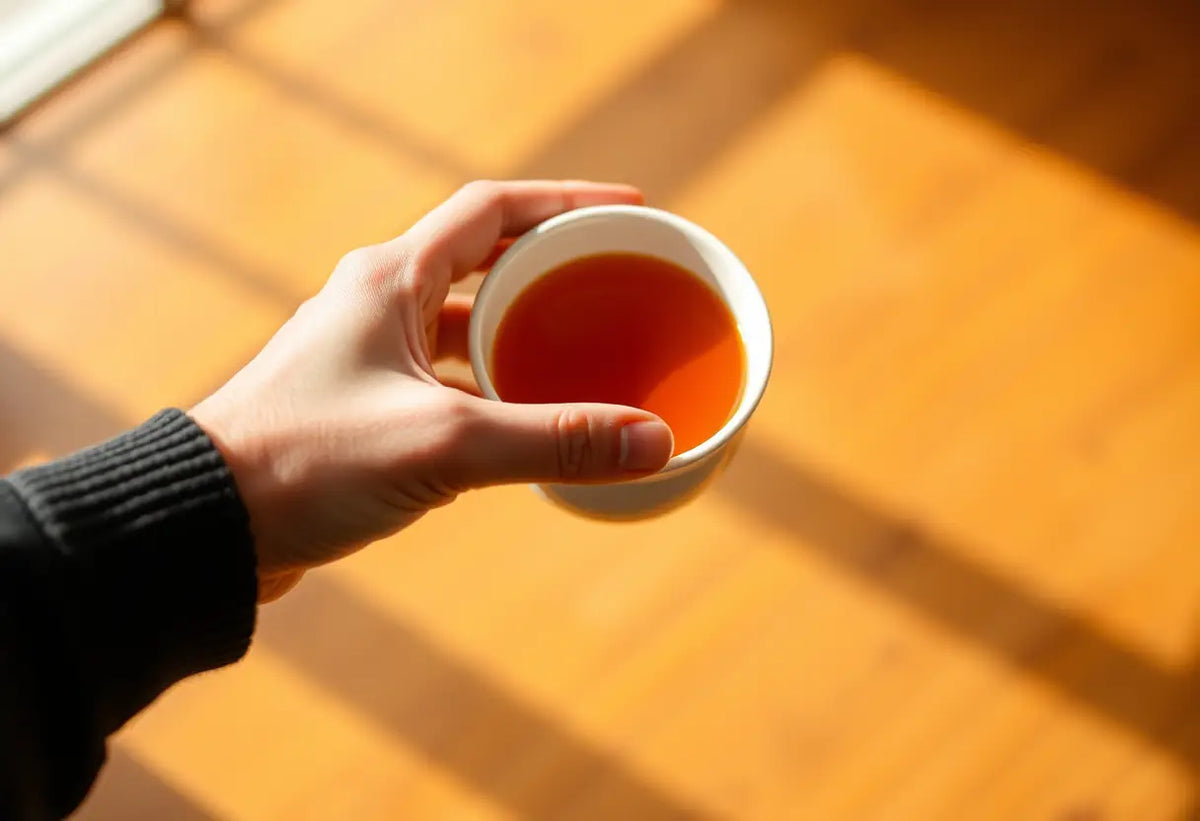 Une main tenant une tasse de thé, symbole de chaleur et de connexion