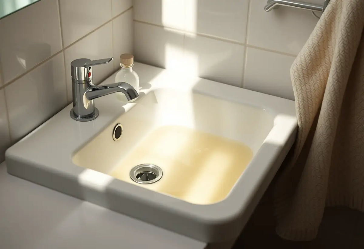 Salle de bains avec évier et bouteille pour la rééducation périnéale