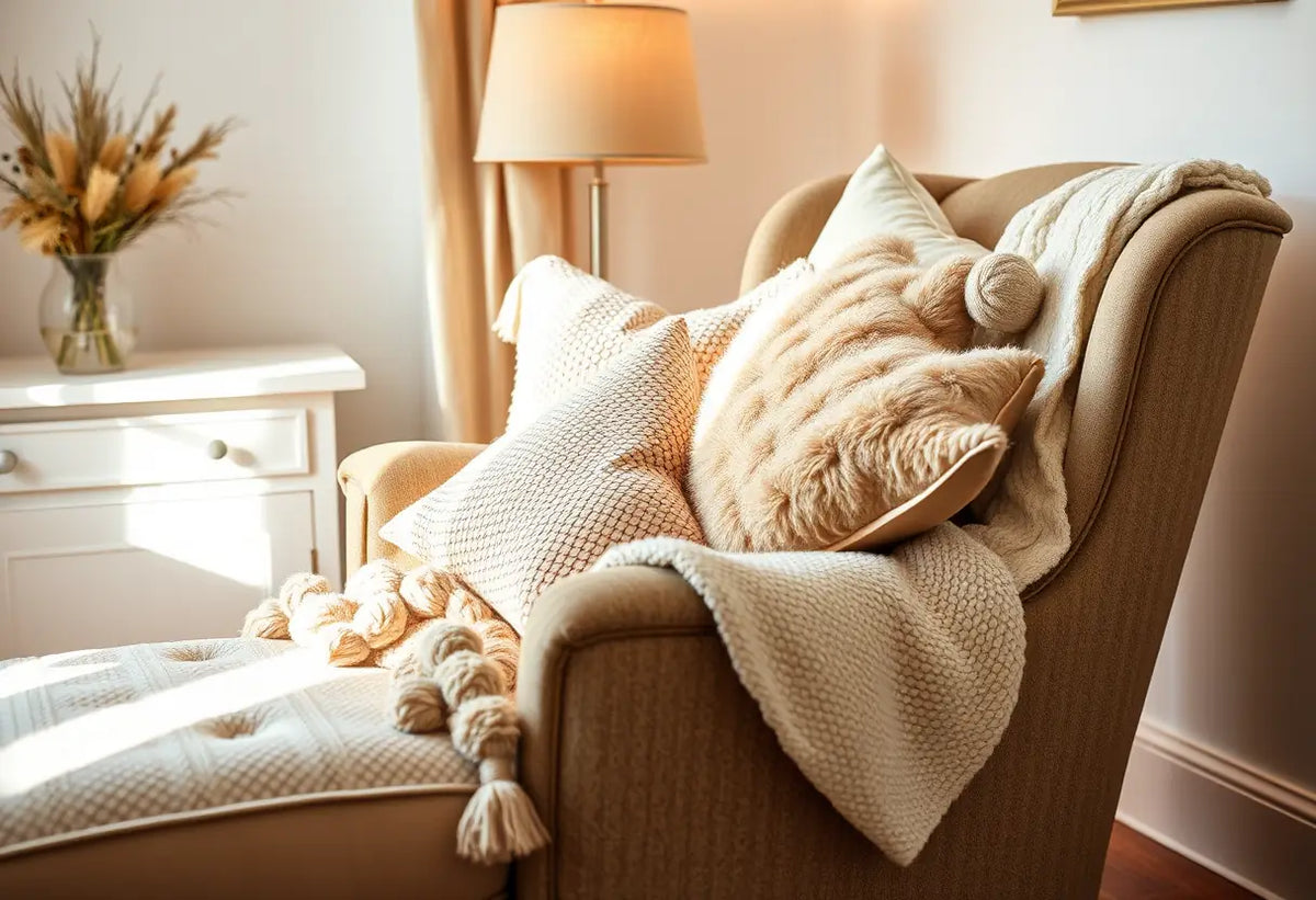 Fauteuil confortable dans une chambre lumineuse, représentant la détente après 60 ans