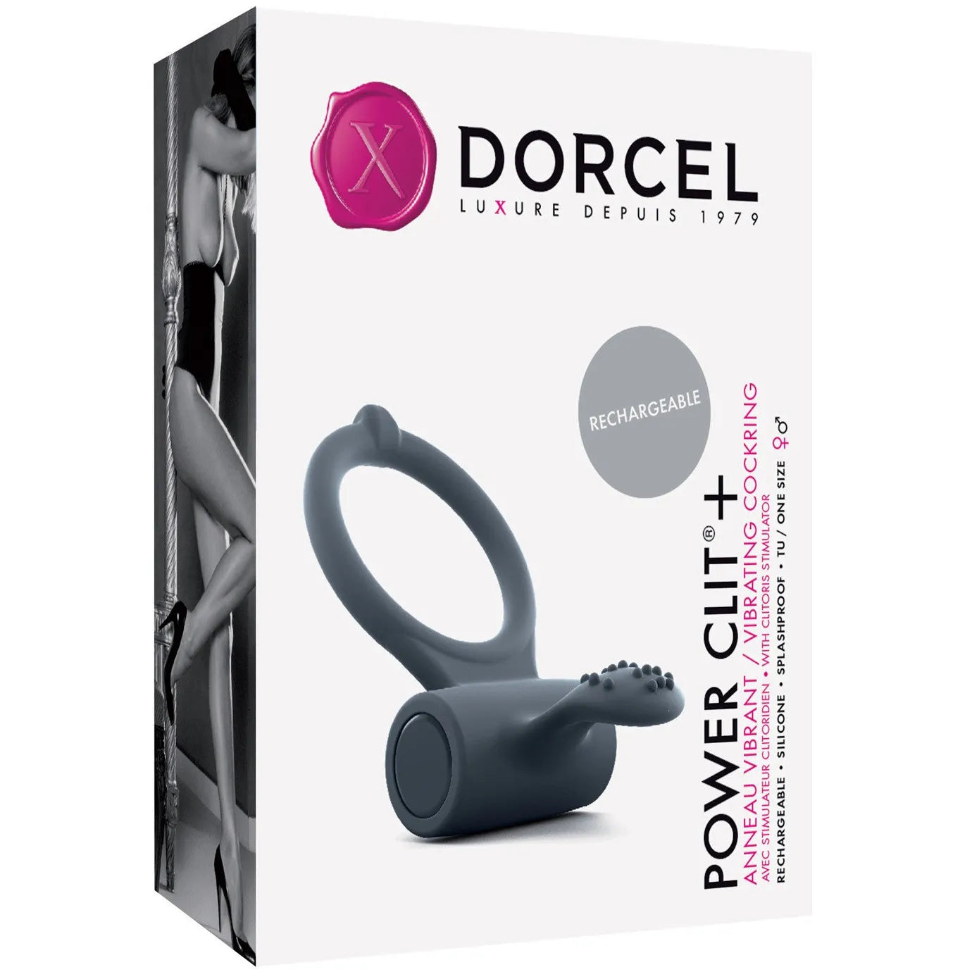 Anneau vibrant gris foncé en silicone, ergonomique, étanche, rechargeable, pour stimulation clitoridienne intense.