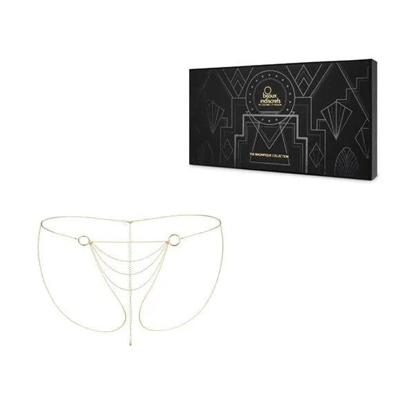 Chaîne bikini dorée élégante, design sophistiqué, idéale pour un look estival chic et tendance, accessoire plage glamour.