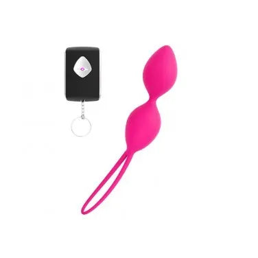 Boules geisha roses en silicone avec télécommande noire, design élégant et compact, vibrations puissantes et étanches.