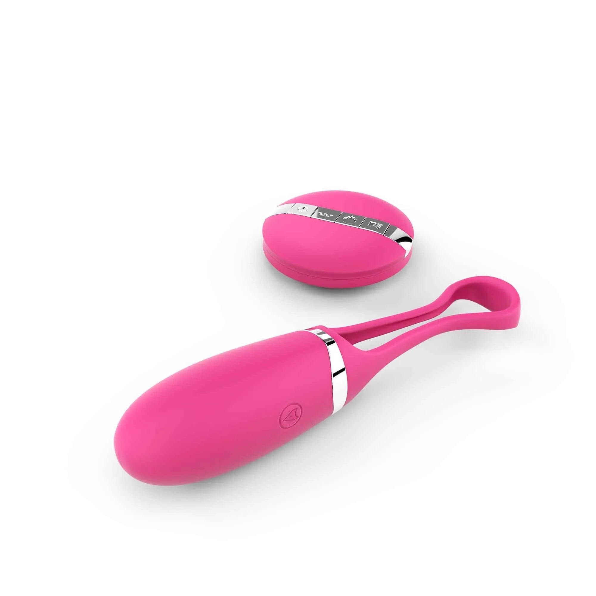 Oeuf vibrant silicone télécommandé magenta dix modes contrôle vocal rechargeable câble inclus sans phtalate doux toucher compact discret couple