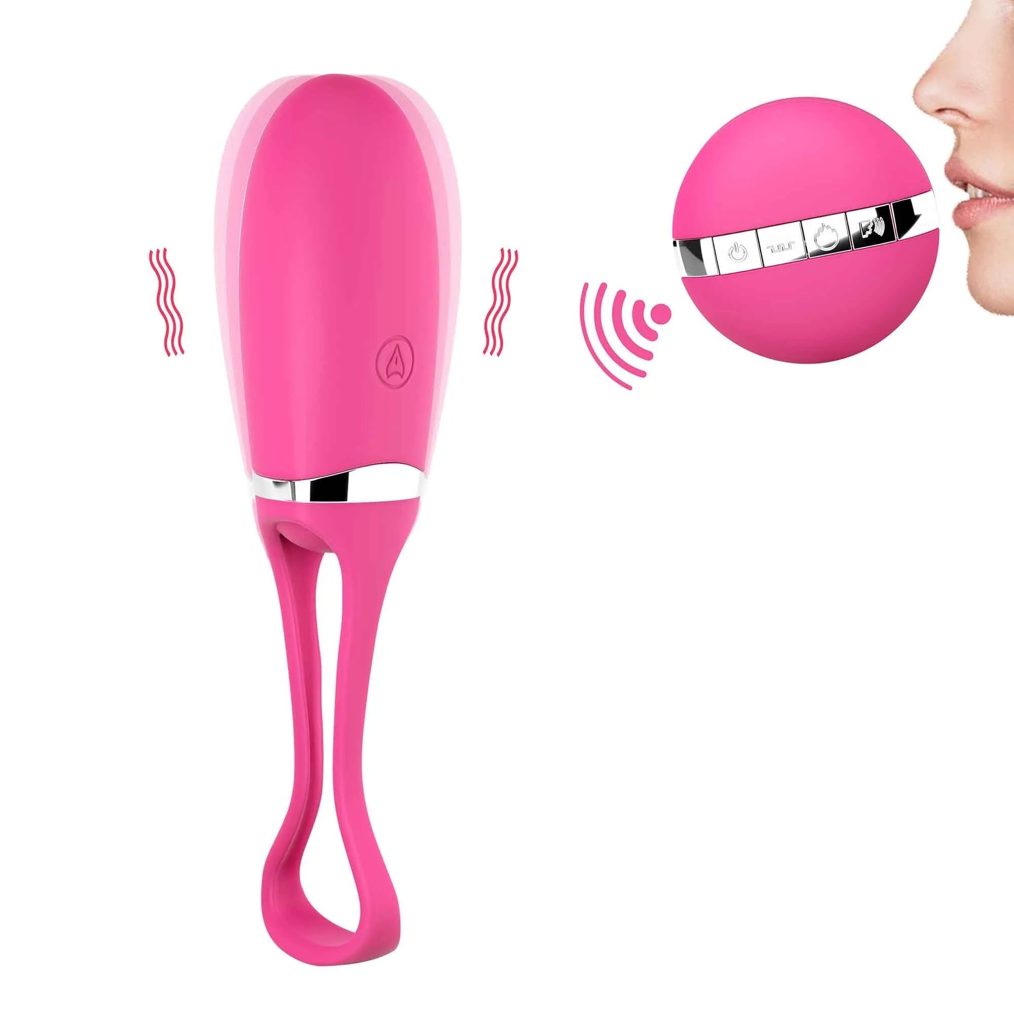 Oeuf vibrant silicone télécommandé magenta dix modes contrôle vocal rechargeable câble inclus sans phtalate doux toucher compact discret couple