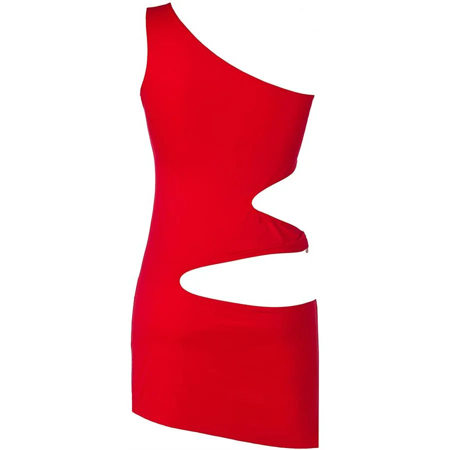 Robe asymétrique érotique V-9249 design audacieux rouge court sexy lingerie occasion spéciale femmes