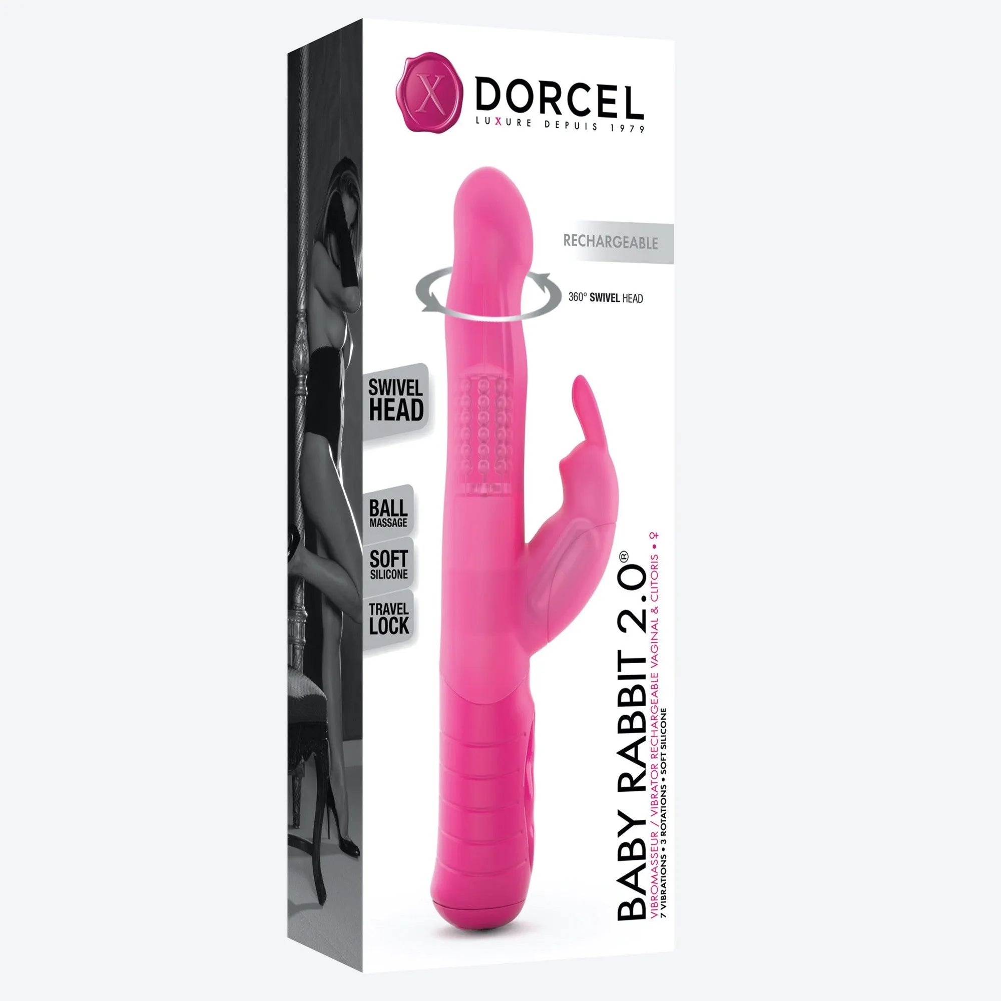 Vibromasseur rechargeable waterproof Dorcel Baby Rabbit magenta silicone 7 modes