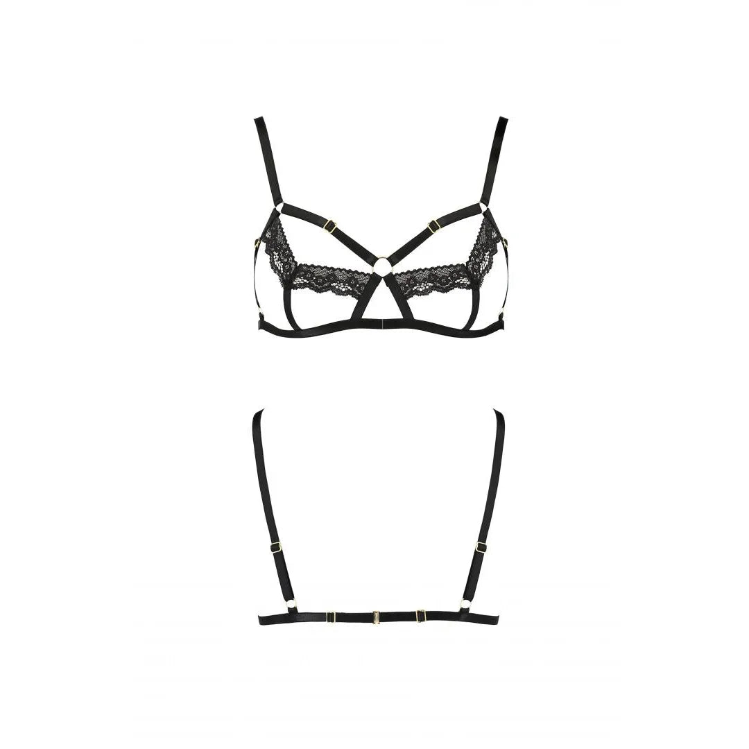 Ensemble lingerie dentelle noire, lanières ajustables, anneaux charme, taille XXL-XXXL, élégant et séduisant.