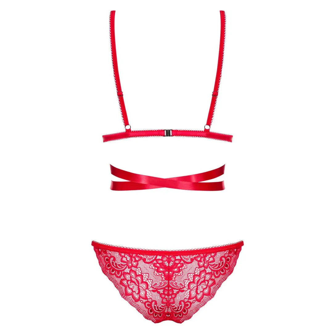 Ensemble lingerie rouge Lovlea, dentelle et bretelles réglables, soutien-gorge et culotte sensuels, tissu flexible.