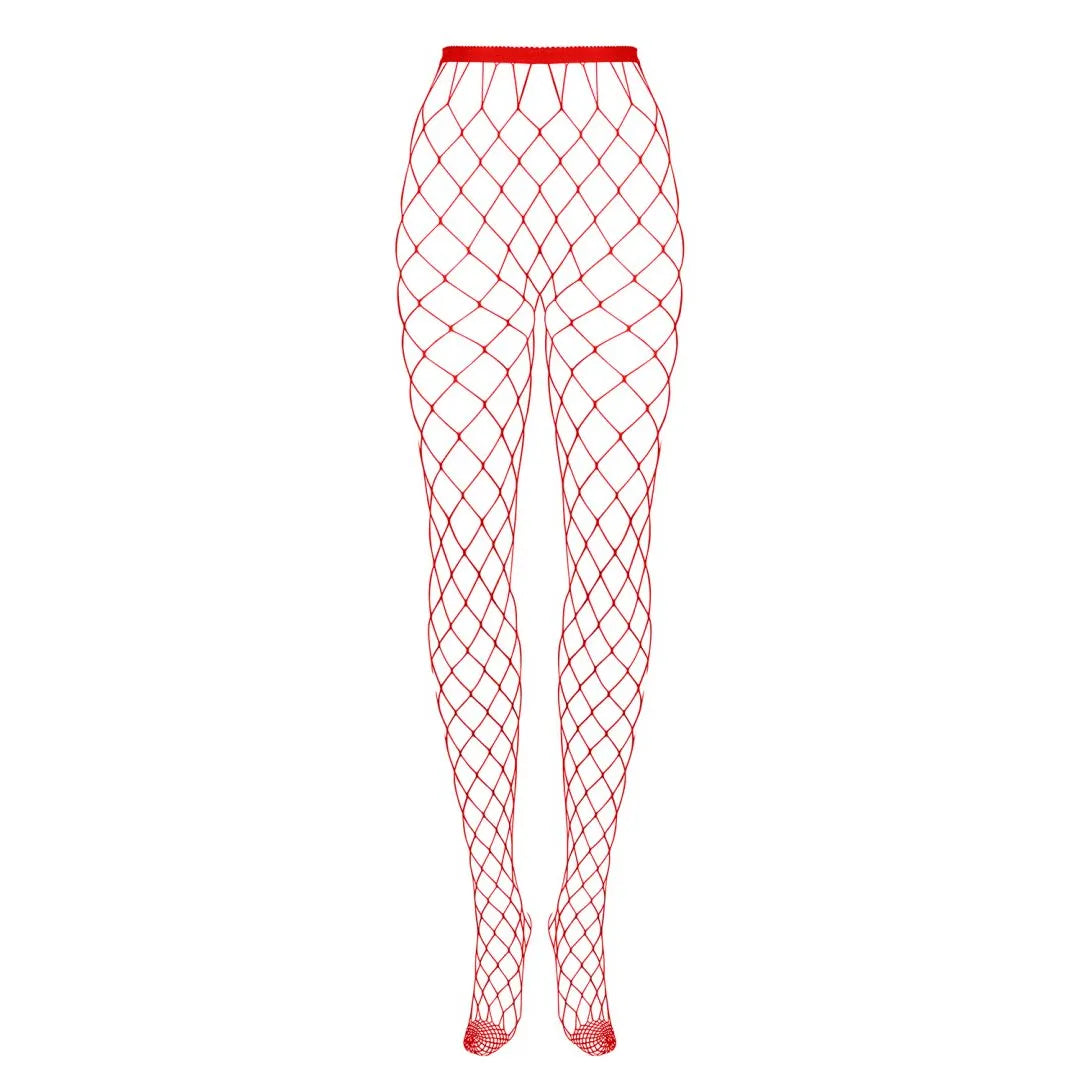Collants résille rouge taille haute sexy, design sculptant en nylon élasthanne, élégants et audacieux pour soirée.