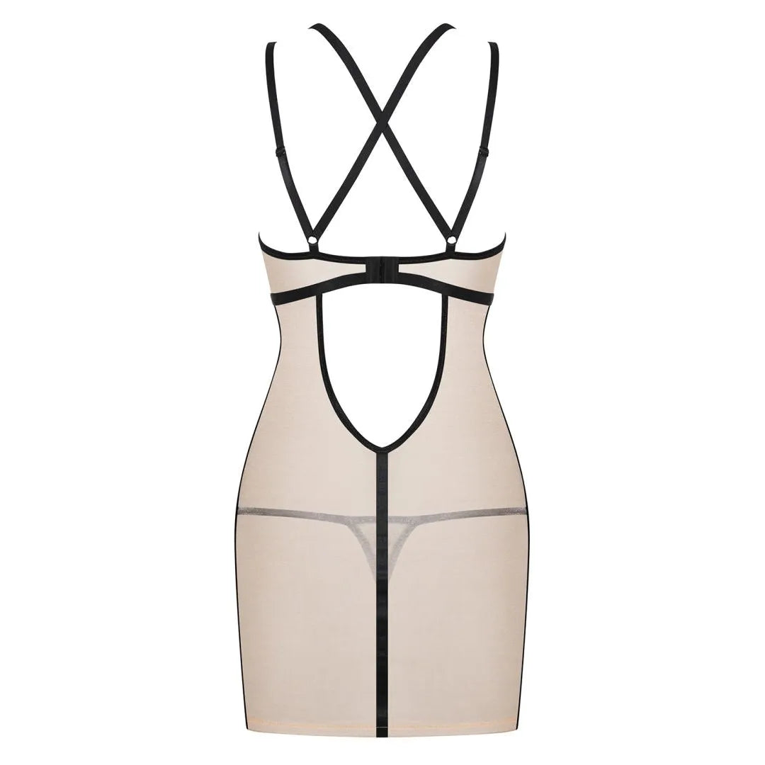 nuisette élégante transparente nude fil doré bretelles réglables sexy chatoyante rayures noires découpes triangulaires élastique douceur lingerie string assorti