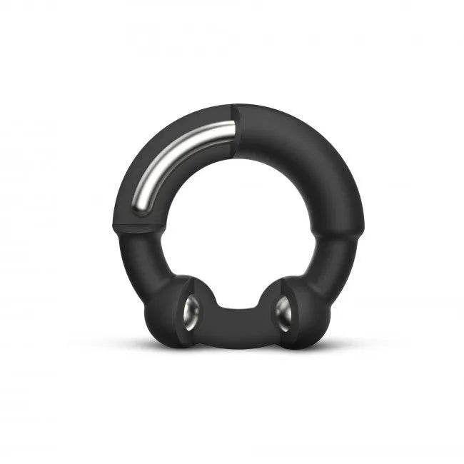 Anneau pénien silicone noir Dorcel, design ergonomique, points métalliques, stimulation érection, diamètre 6cm.