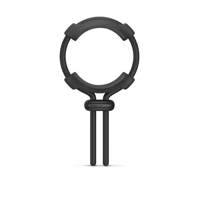 Anneau pénien ajustable silicone noir ergonomique, fermeture coulissante, étanche, confortable et hypoallergénique.