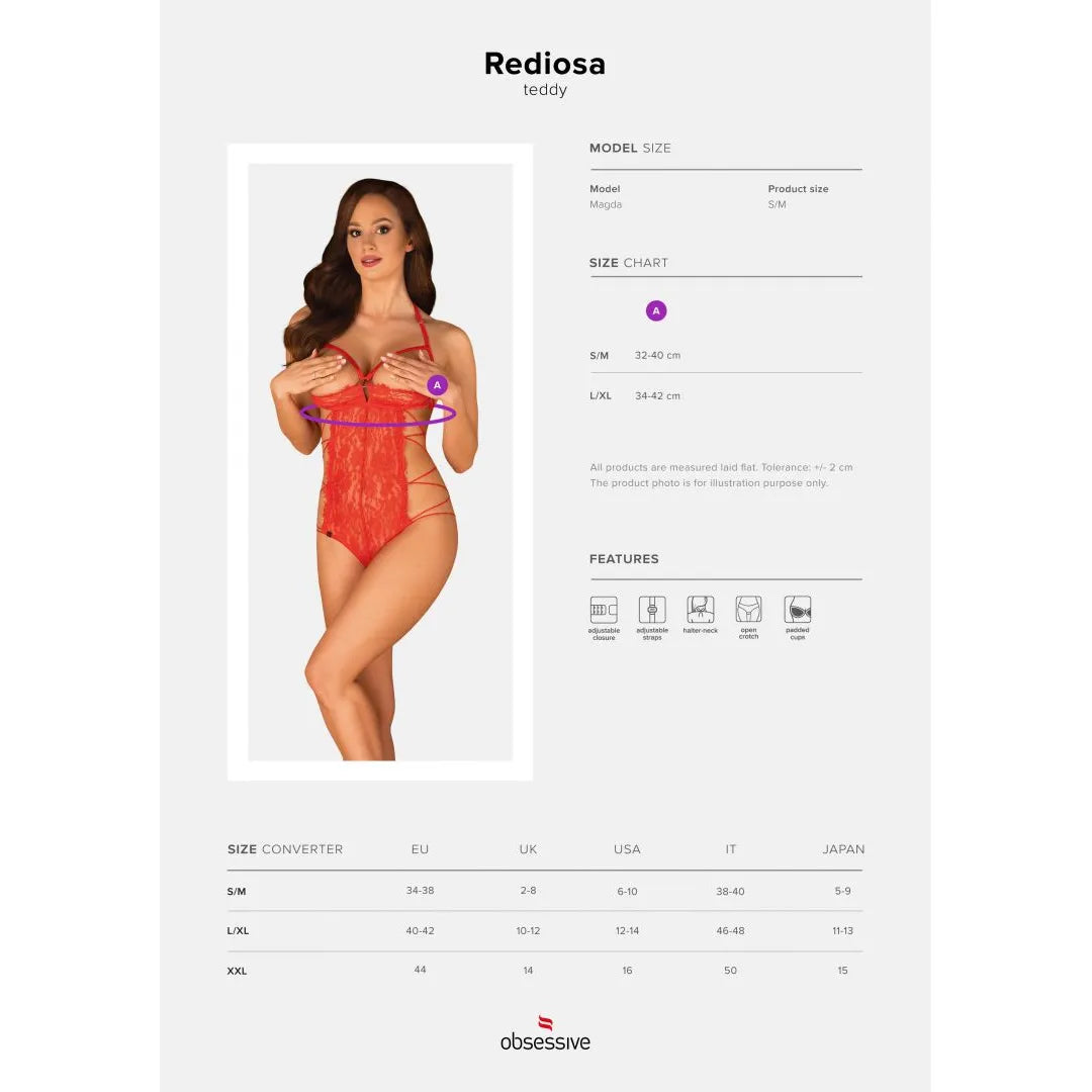Rediosa Body dentelle ouvert rouge bretelles réglables élastique ajustement parfait