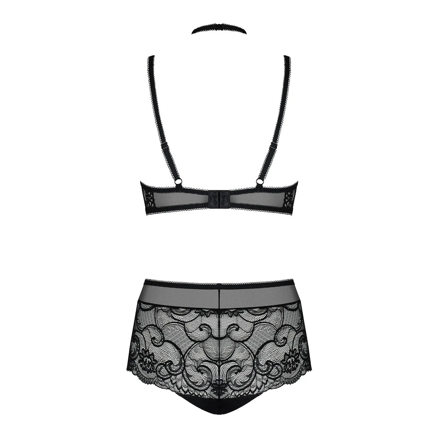 Ensemble lingerie dentelle noire Elizenes, soutien-gorge et shorty ajustables, chic et sensuel avec bretelles réglables.