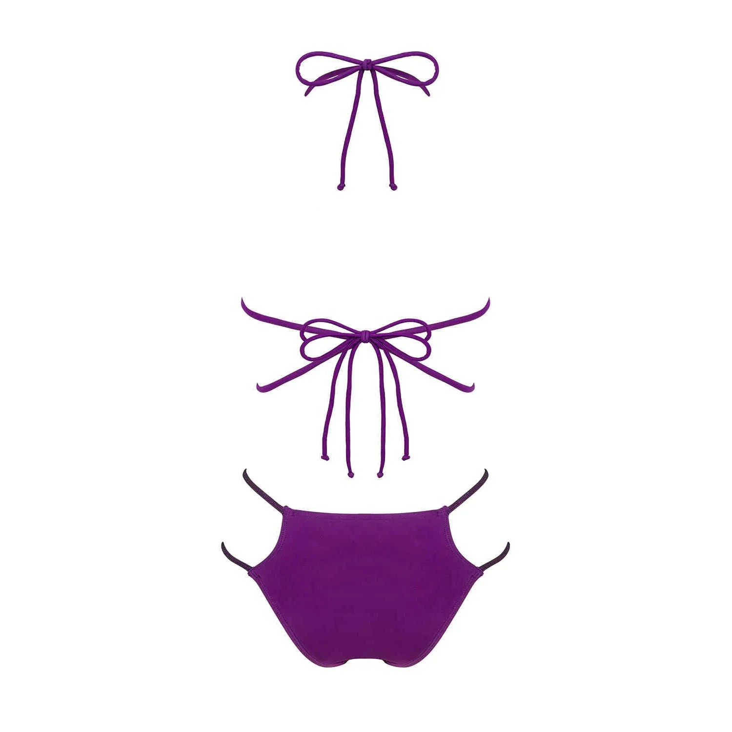 Bikini violet scintillant Balitta chic, bonnets triangulaires, bretelles asymétriques, double laçage dos, élégant et confo...