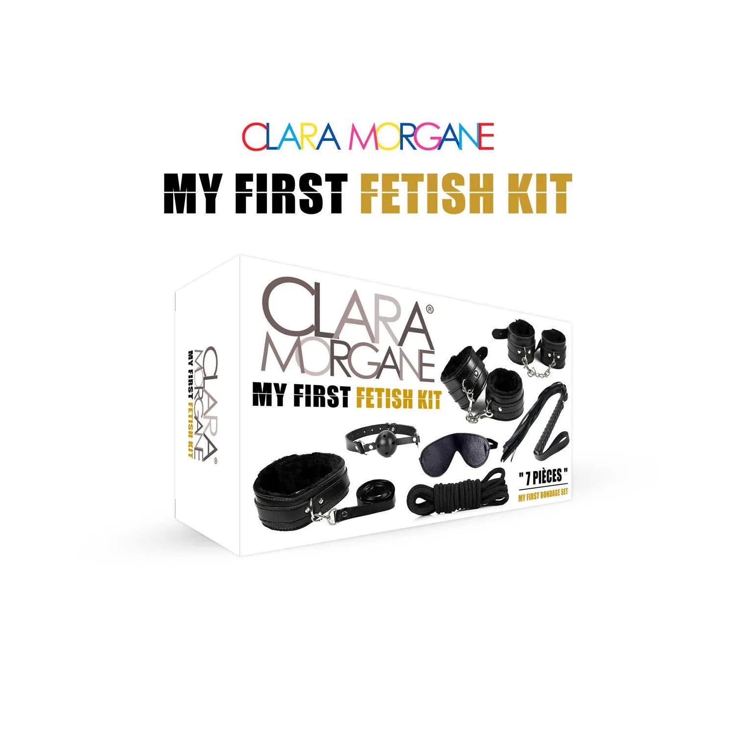 kit BDSM débutant accessoires initiation Clara Morgane noir menottes masque martinet bâillon corde poignets chevilles laisse confort durable sensuel sécurisé
