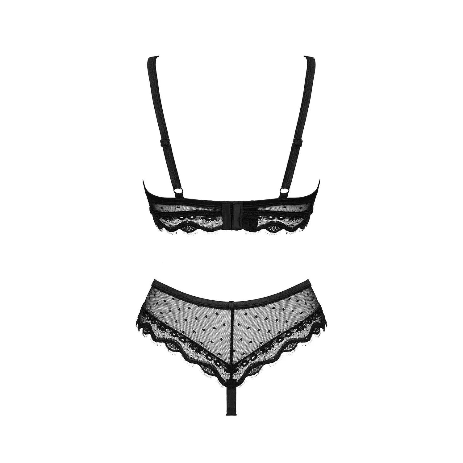 Marrbel ensemble lingerie noir sensuel pois translucide réglable confortable soutiengorge culotte bretelles effet cils polyamide elasthanne douceur