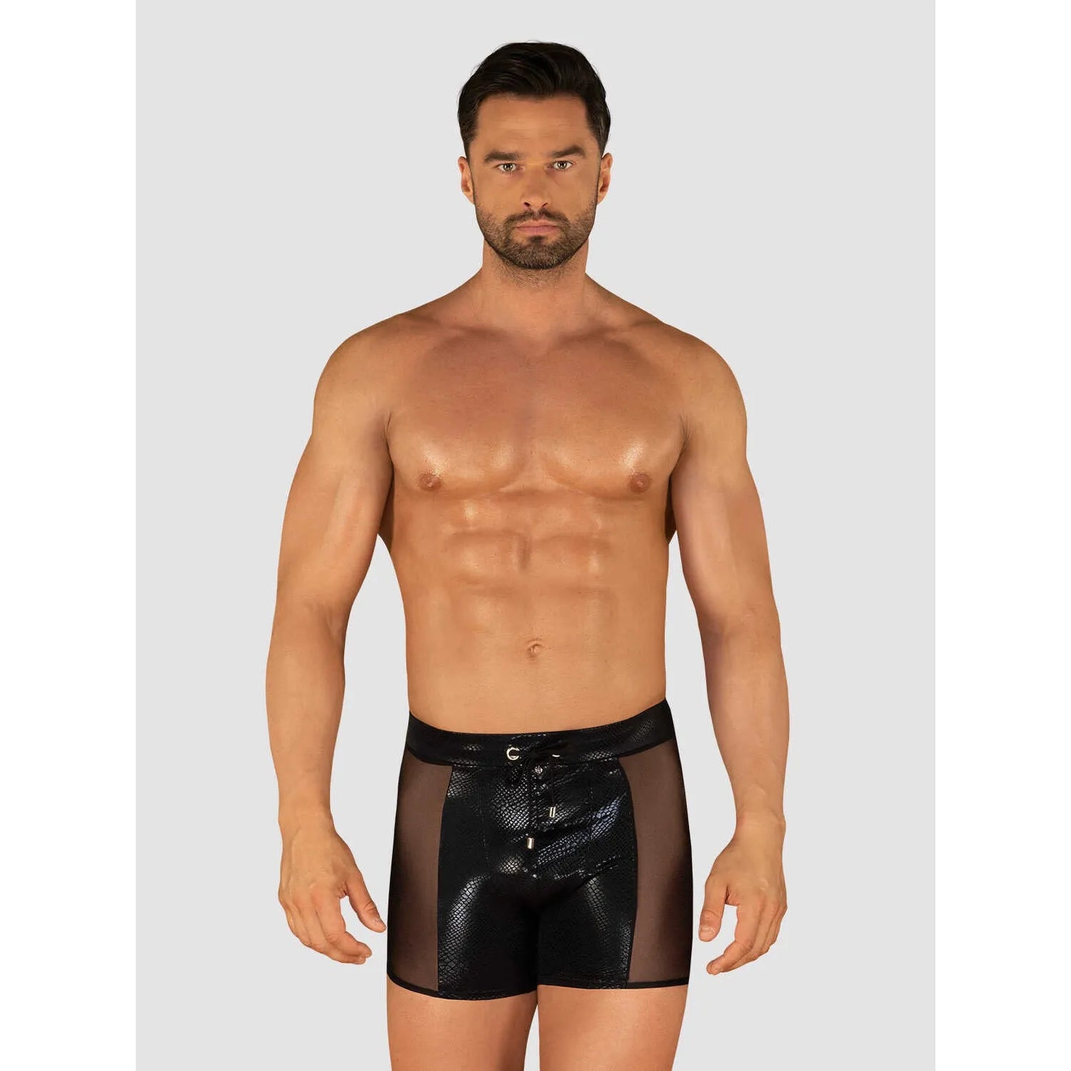 short de bain homme noir sexy matière translucide ajustement parfait