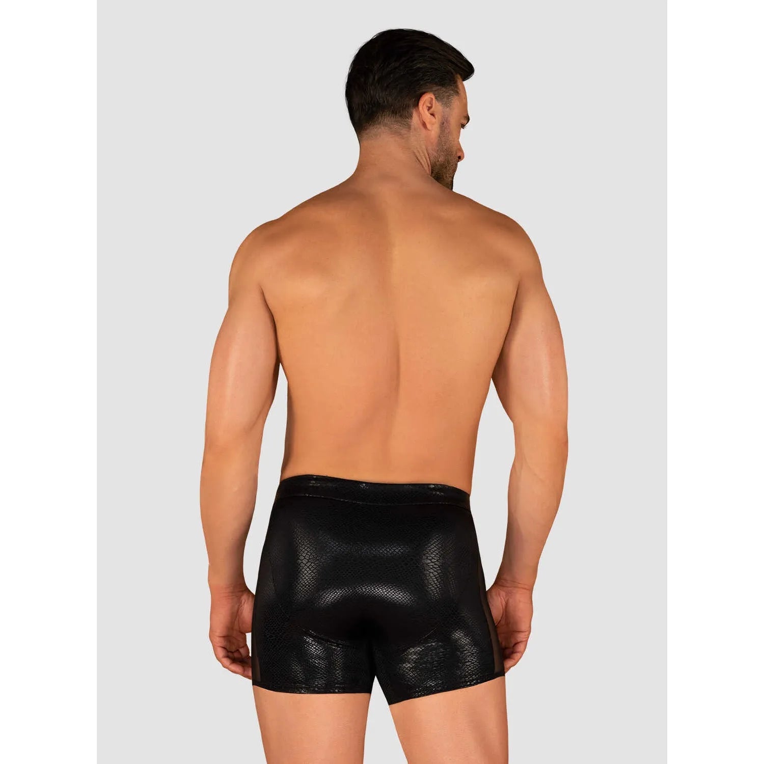 short de bain homme noir sexy matière translucide ajustement parfait