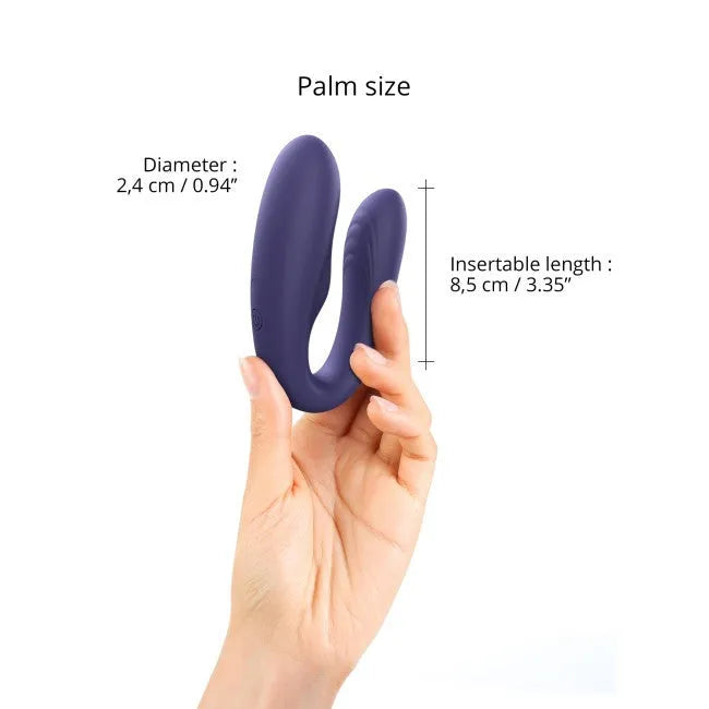 jouet couple télécommandé étanche double pénétration vibrations silicone flexible ergonomique silencieux rechargeable magnétique autonomie compact discret indigo taille unique