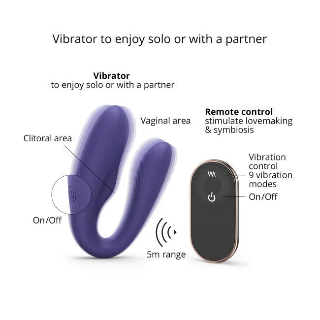 jouet couple télécommandé étanche double pénétration vibrations silicone flexible ergonomique silencieux rechargeable magnétique autonomie compact discret indigo taille unique