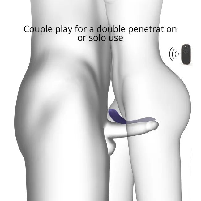 jouet couple télécommandé étanche double pénétration vibrations silicone flexible ergonomique silencieux rechargeable magnétique autonomie compact discret indigo taille unique