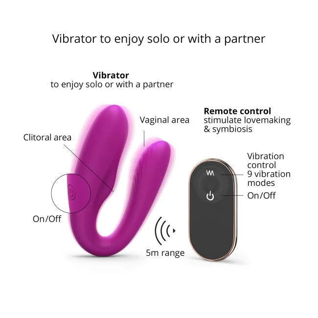 sextoy couple télécommande étanche double pénétration flexible compact silicone doux rechargeable silencieux discret ergonomique neuf modes vibrations rose