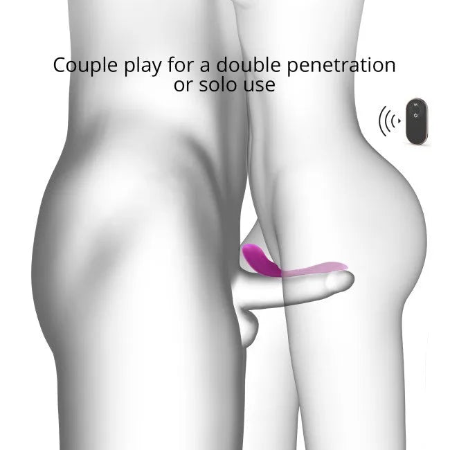 sextoy couple télécommande étanche double pénétration flexible compact silicone doux rechargeable silencieux discret ergonomique neuf modes vibrations rose