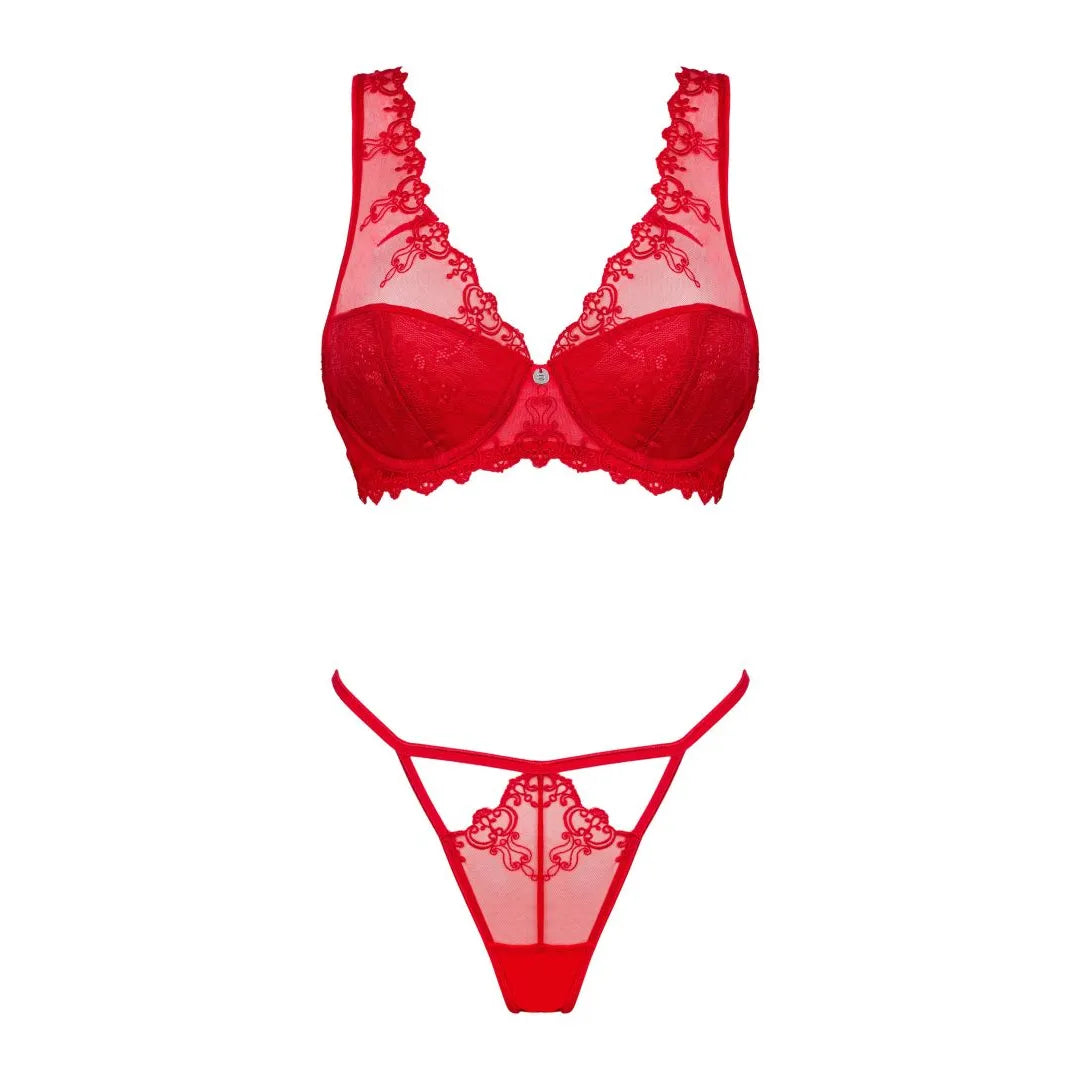 Lonesia ensemble sexy rouge soutien gorge armatures string translucide pendentif bijou maintien confort coupe féminine séduisante
