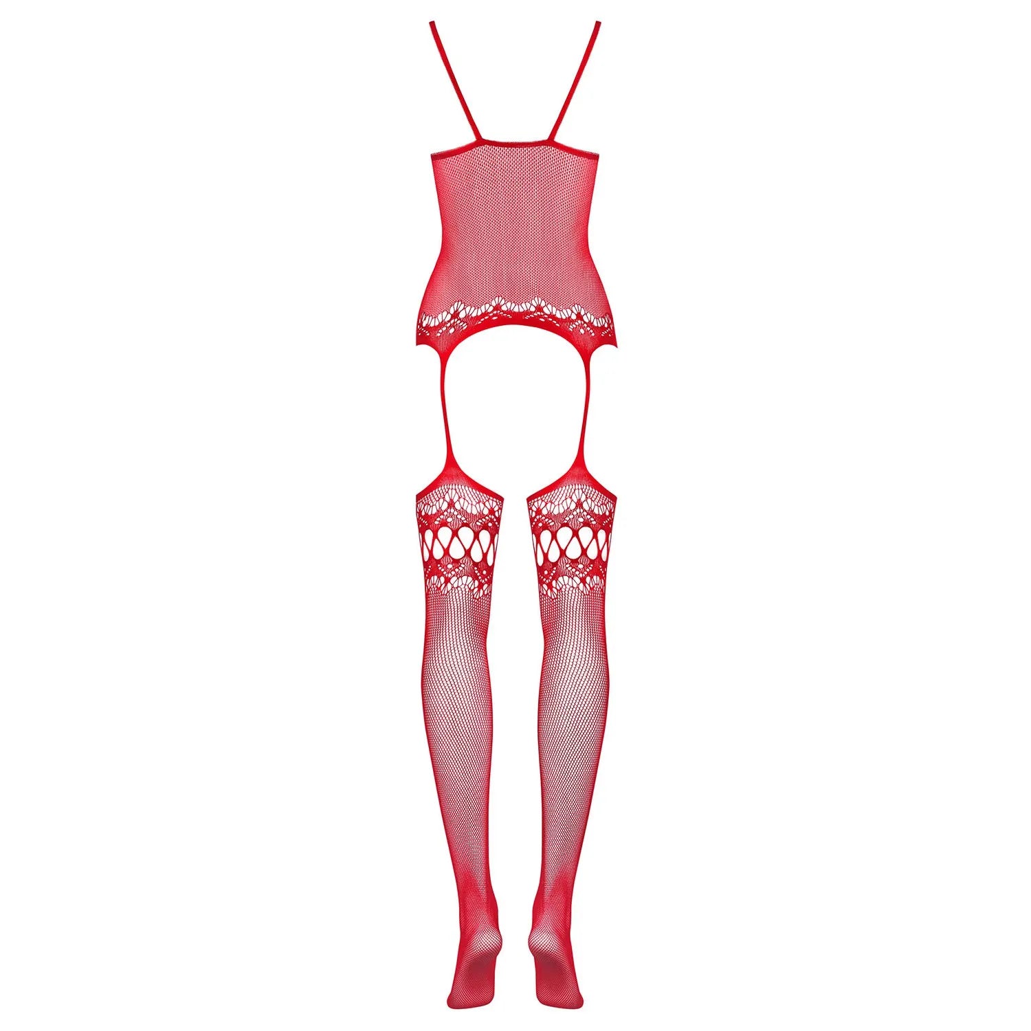 Bodystocking rouge résille avec guêpière et jarretelles, design ajouré, extensible, élégant, taille unique S-M-L.