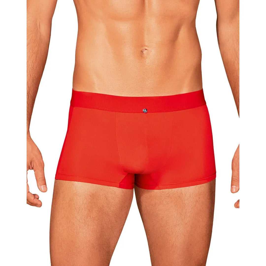Boxer rouge Boldero homme, coupe classique, maille translucide côtés, pendentif argent, confort extensible.
