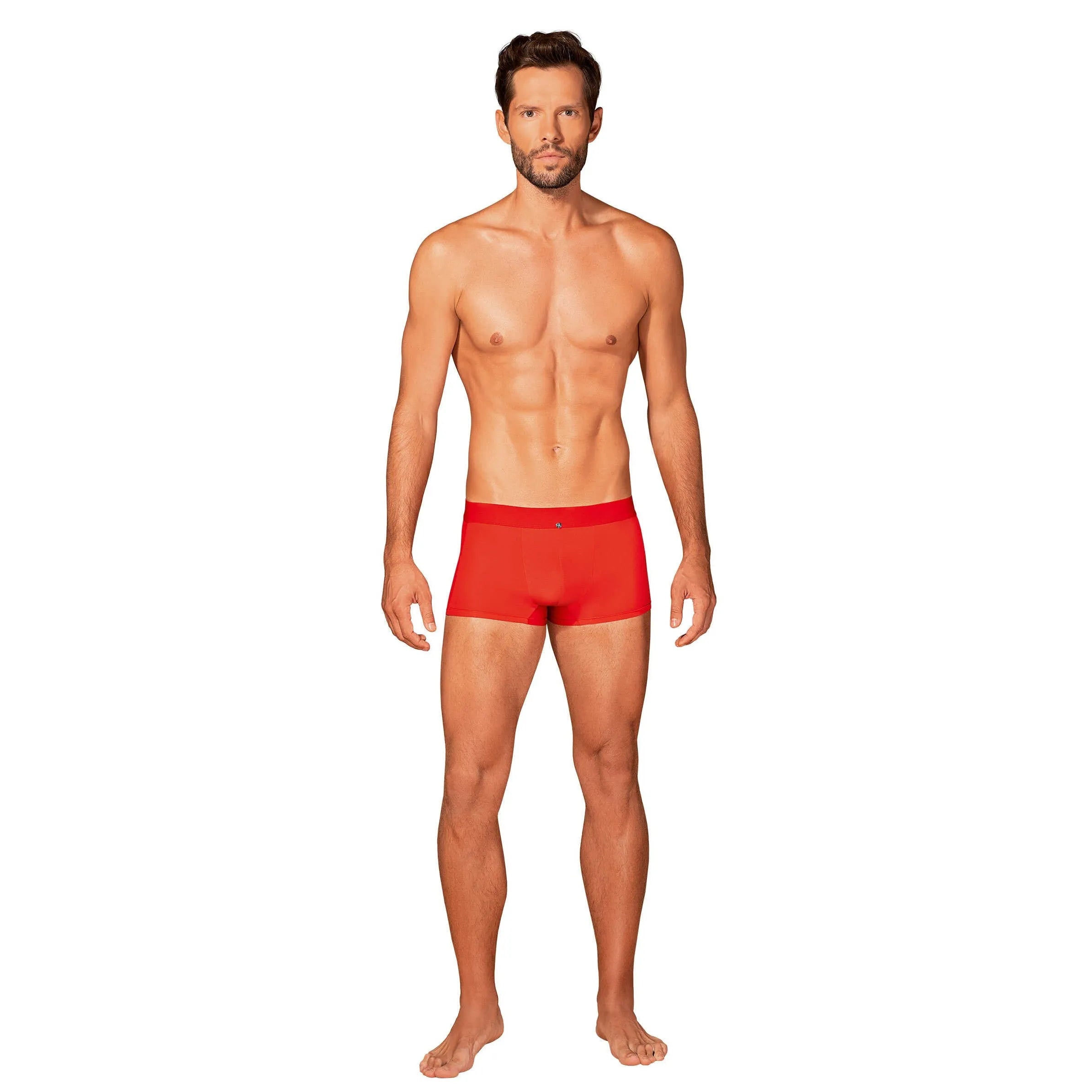 Boxer rouge Boldero homme, coupe classique, maille translucide, détails élégants, confort extensible, style sexy.