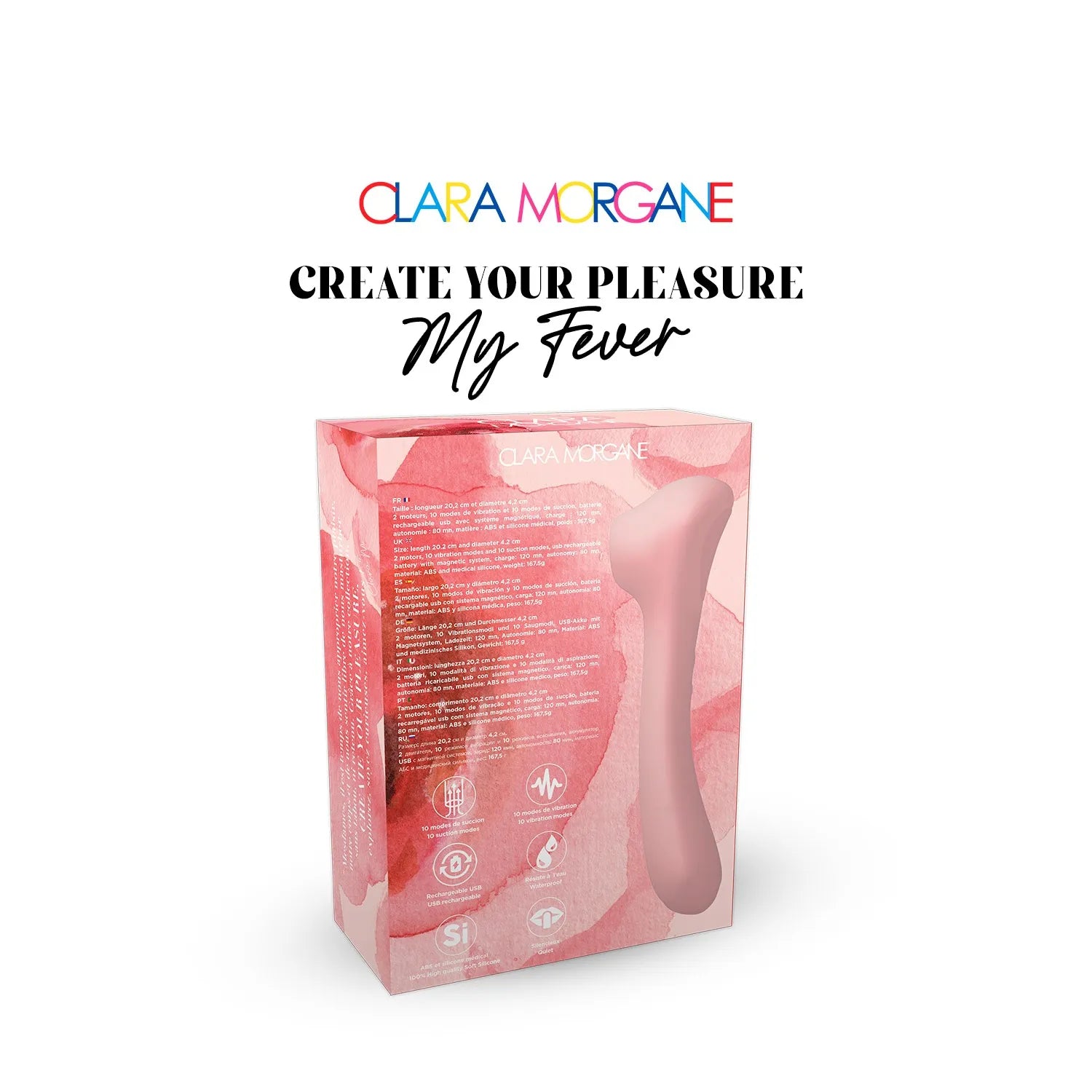 stimulateur clitoridien silicone médical étanche rechargeable ergonomique hypoallergénique doux compact silencieux puissant dix modes succion vibration rose