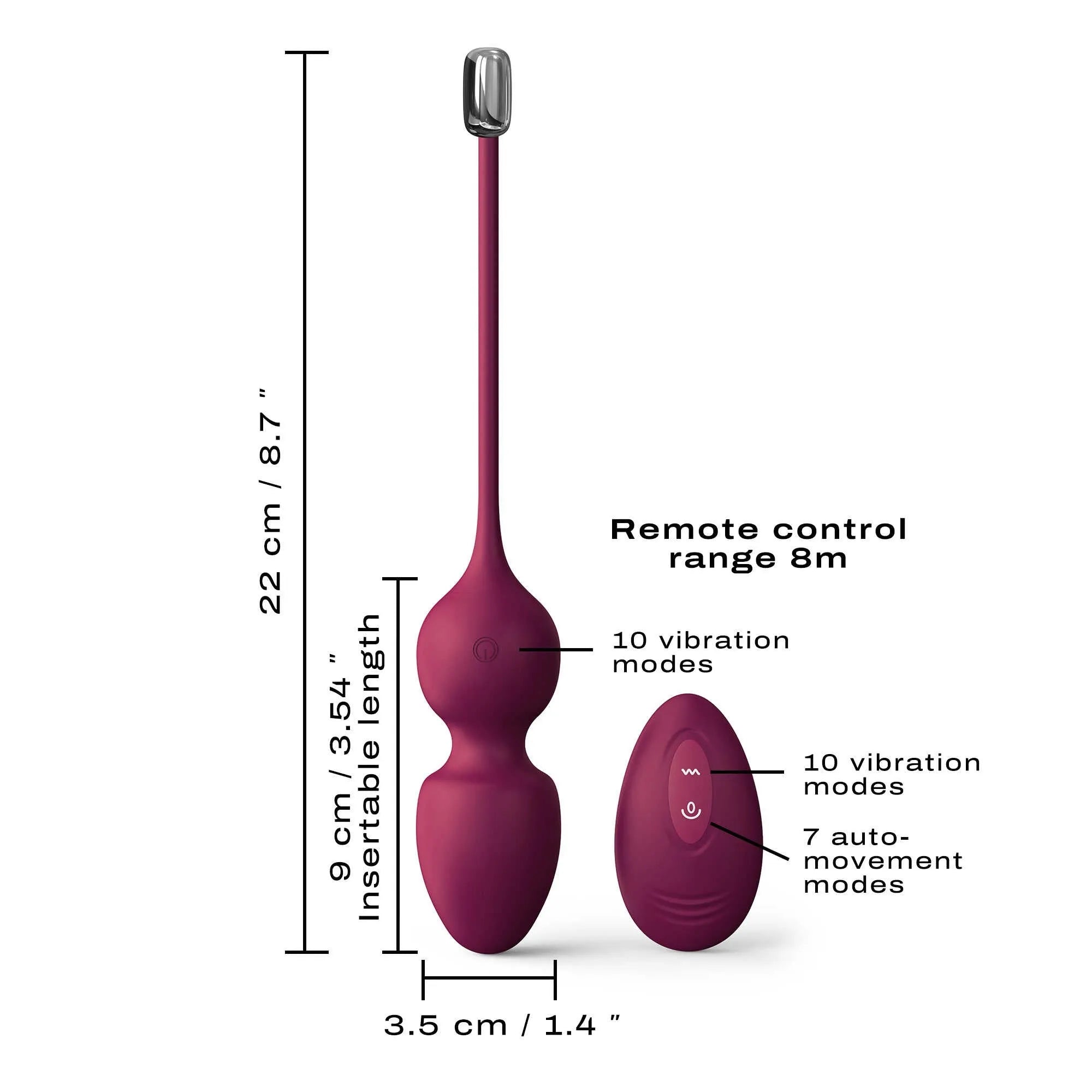 Boules geisha mauves télécommandées Dorcel, silicone ergonomique, technologie magnétique, vibrations puissantes.