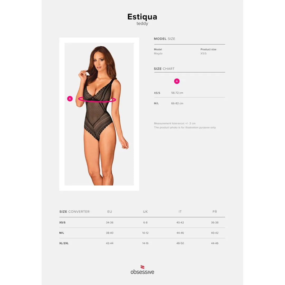 Body Estiqua noir dentelle délicate, dos ouvert, bretelles réglables, moulant, sexy, raffiné, confortable.