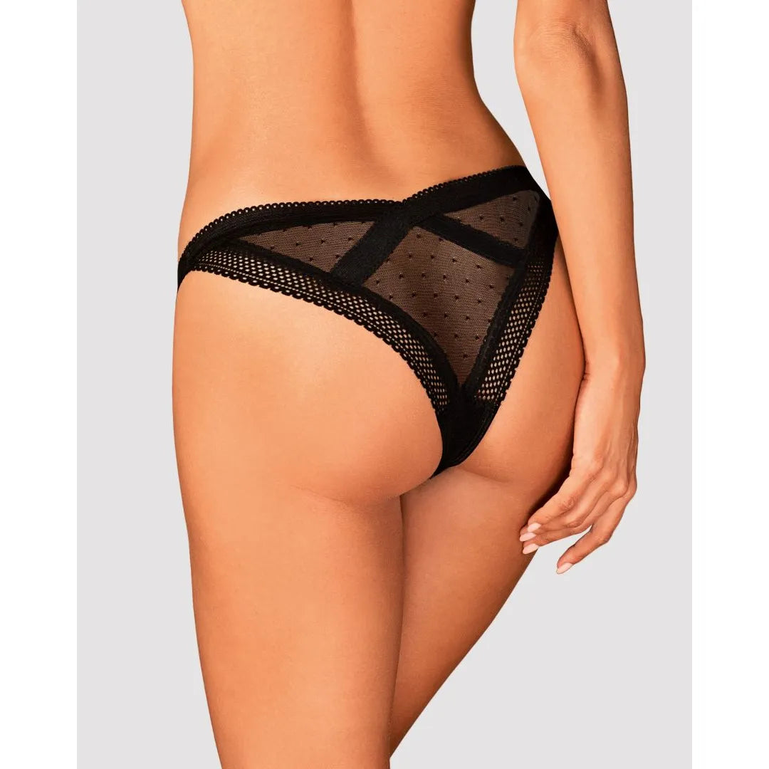 Culotte noire en dentelle avec pendentif argent, design sensuel et élégant, idéale pour soirées coquines, tailles XS à L.