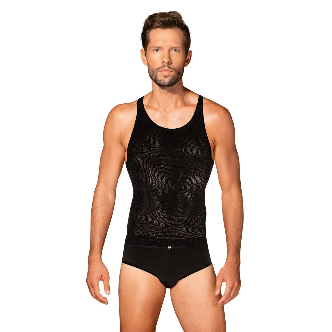 débardeur homme noir sexy confort moderne motifs géométriques tricot souple polyamide élasthanne durable ajusté silhouette élégance soirée détente