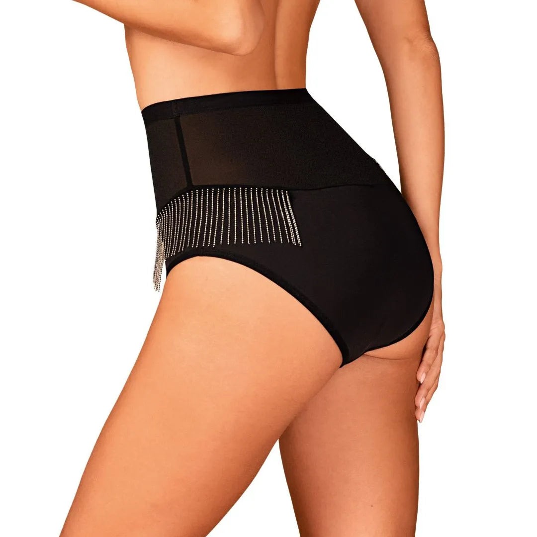 Milladis culotte taille haute sexy maille délicate perles argentées pendentif bijou maintien silhouette sublimée confortable extensible