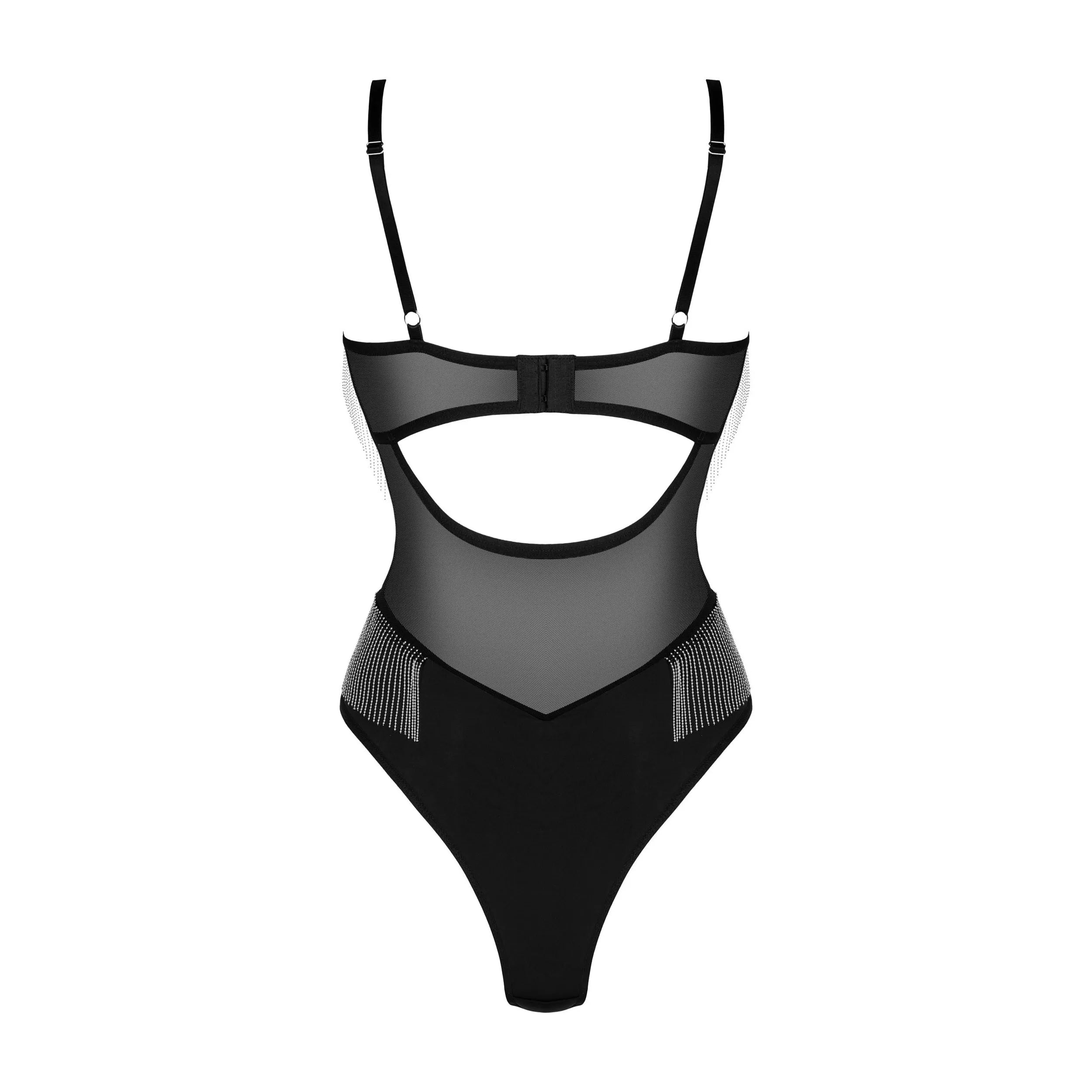 Milladis body noir sexy perles argentées lingerie féminine élégante ajustable translucide extensible doux maintien armatures bretelles réglables