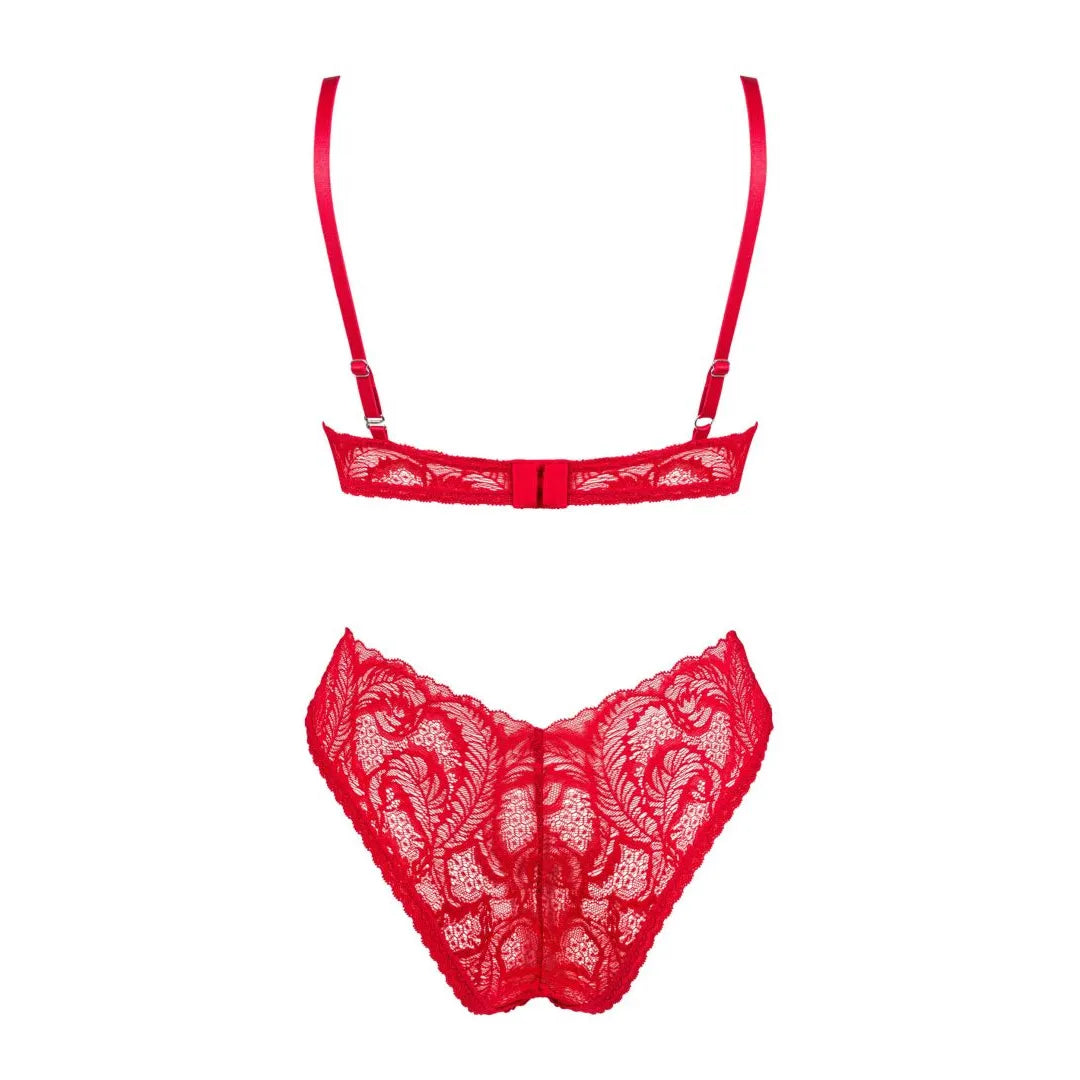 Ensemble lingerie dentelle rouge asymétrique avec soutien-gorge à armatures et culotte, bretelles réglables, élégant et sé...