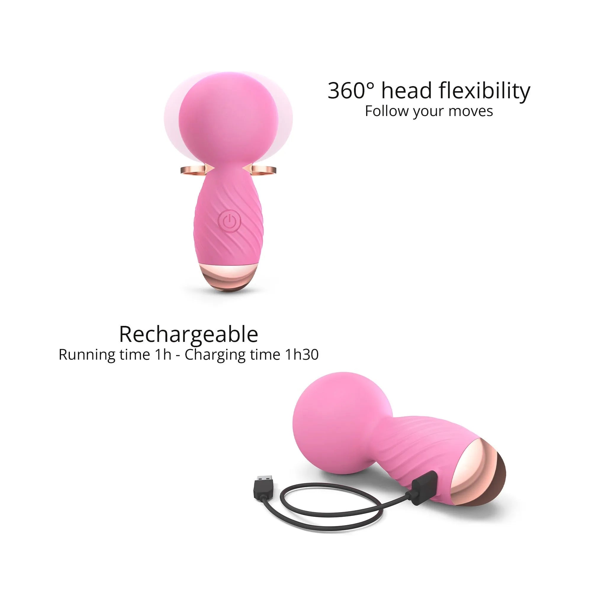 vibromasseur compact puissant silencieux flexible miniaturisé portable discret ergonomique doux moelleux rechargeable 8cm pochette rose voyage