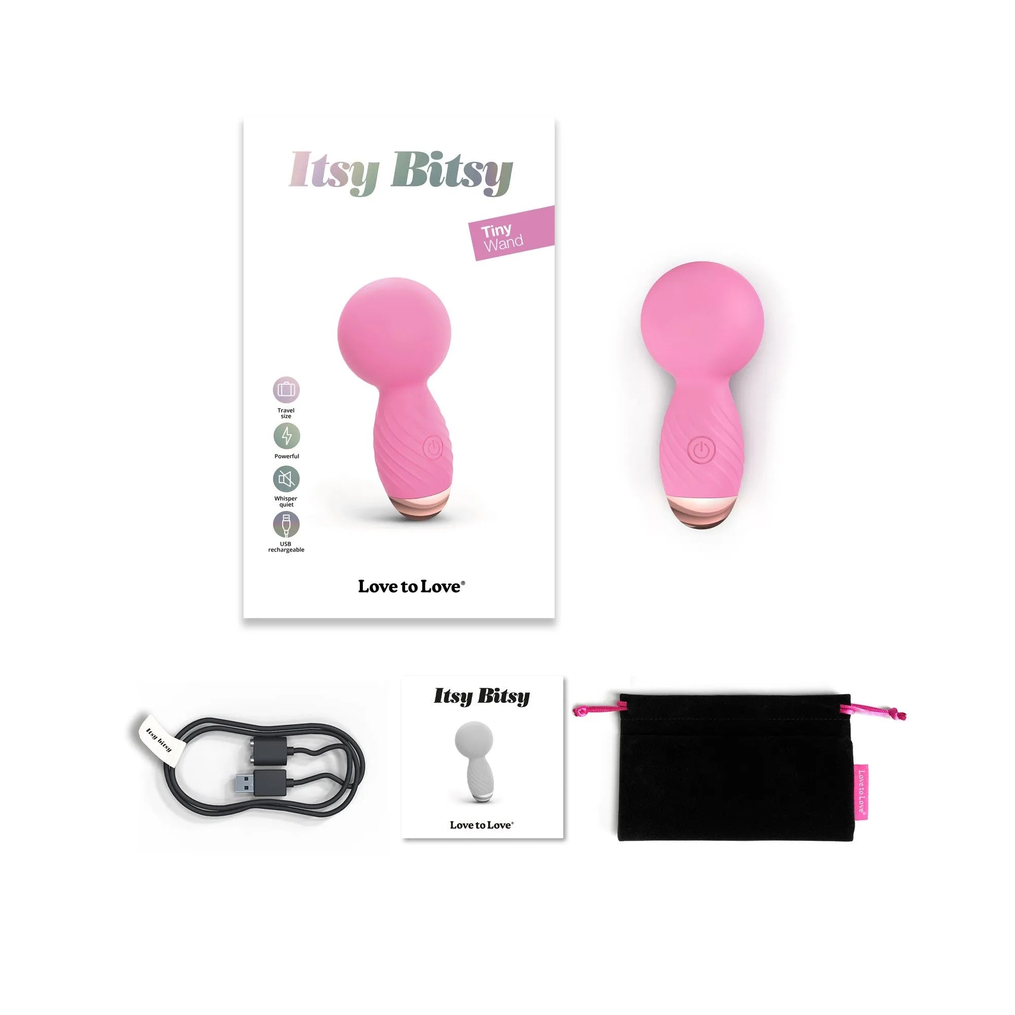 vibromasseur compact puissant silencieux flexible miniaturisé portable discret ergonomique doux moelleux rechargeable 8cm pochette rose voyage