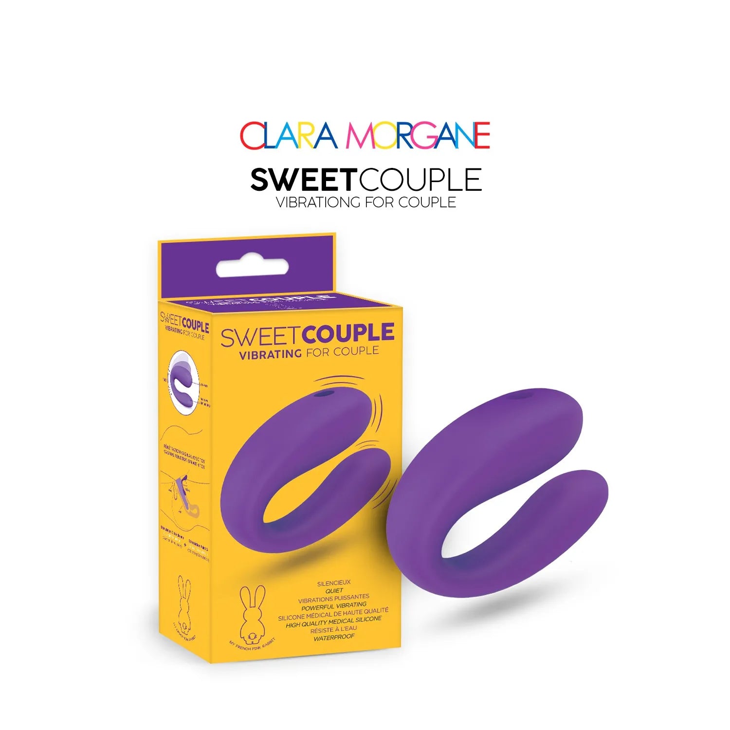 Vibromasseur pour couple Sweet Couple Violet boîte jaune stimulation simultanée silicone médical hypoallergénique