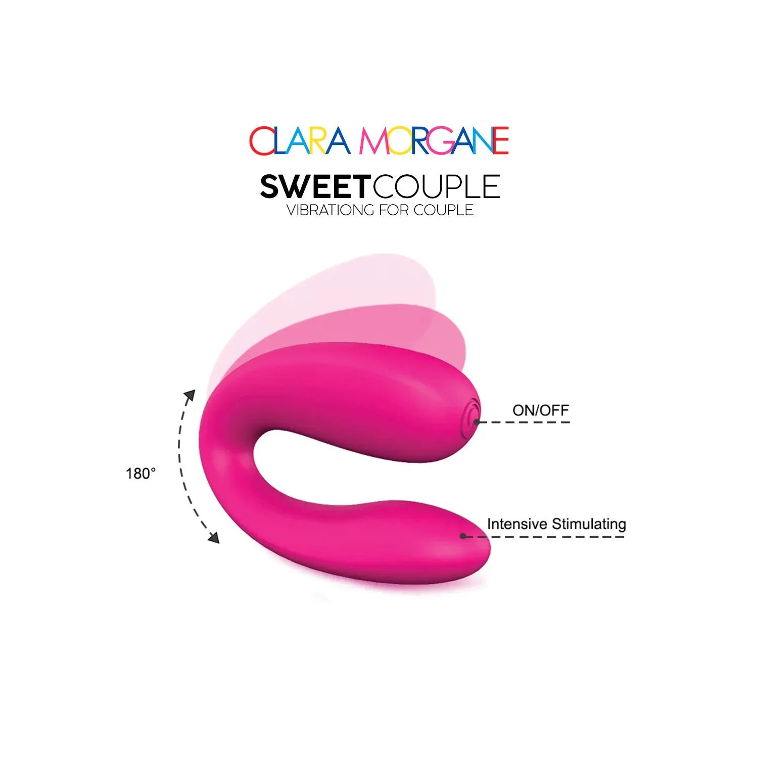Vibromasseur pour couple en silicone médical, rose, design U, vibrations puissantes, silencieux, étanche, compact, idéal pour les moments intimes, Clara Morgane
