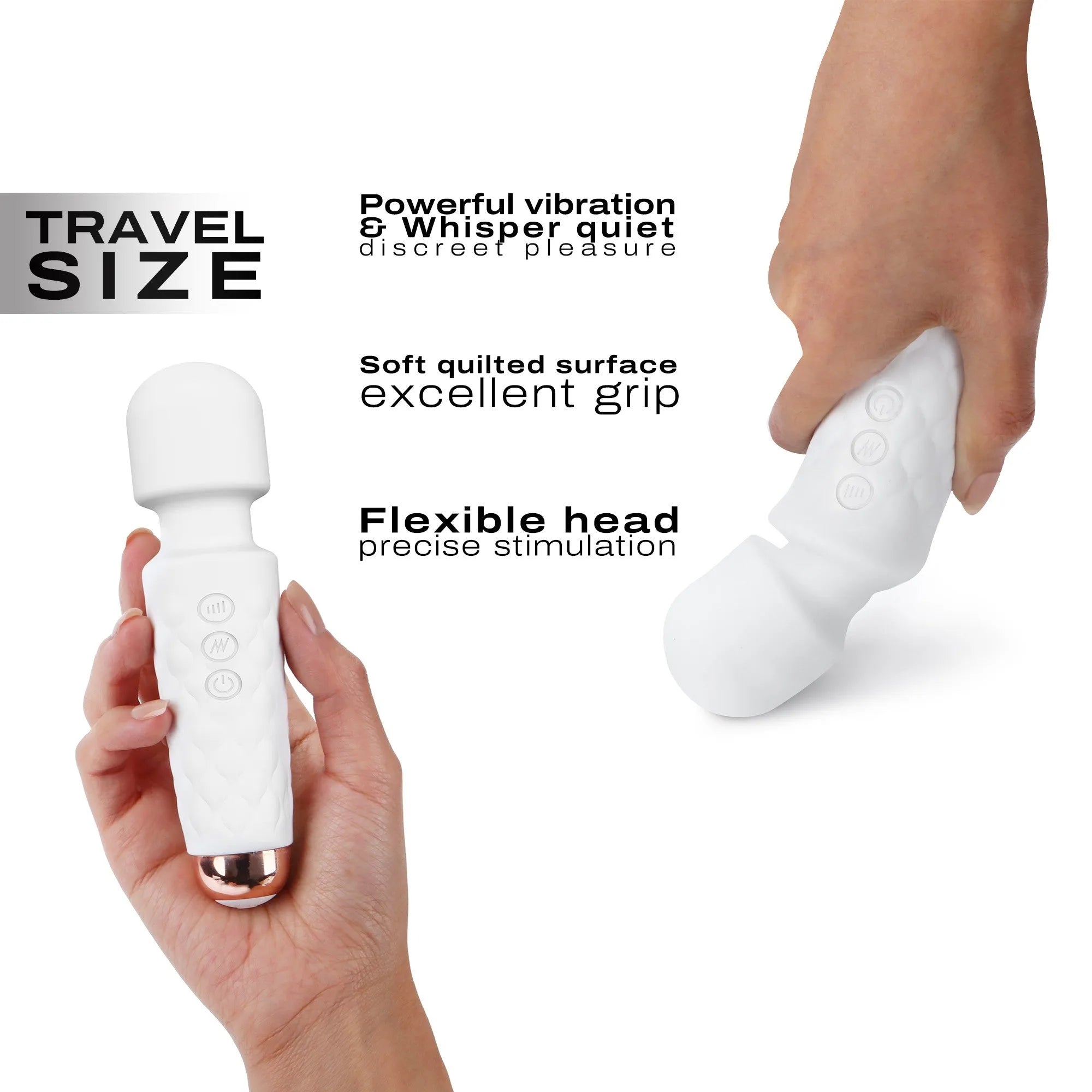 mini vibromasseur compact portable silencieux puissant rechargeable silicone souple flexible quinze centimètres vingt modes stimulation vaginale clitoridienne blanc or rose