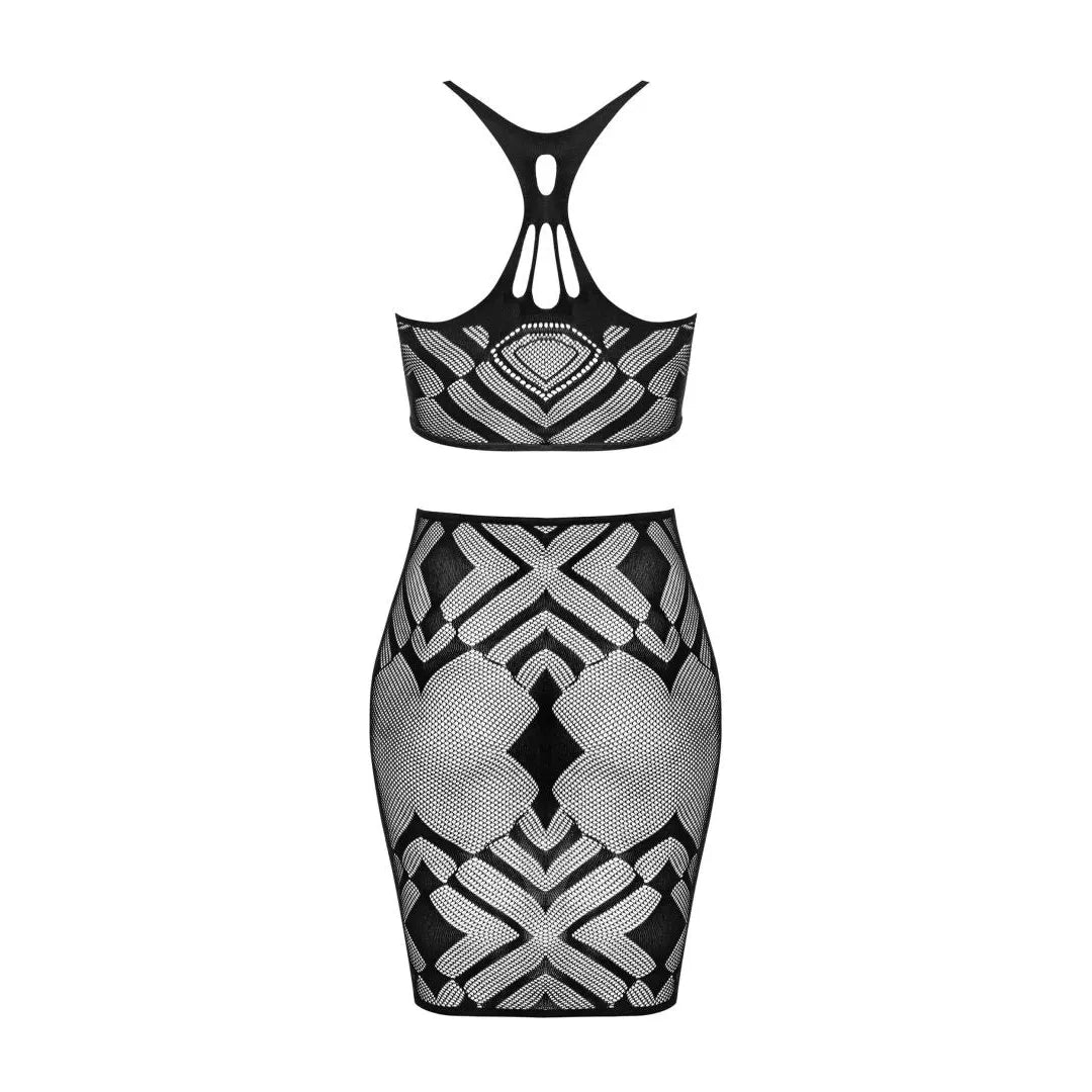 lingerie ludique haut court jupe moulante noire géométrique élastique extensible douce confortable sensuelle élégante sculptante ajustée soirée romantique tendance silhouette