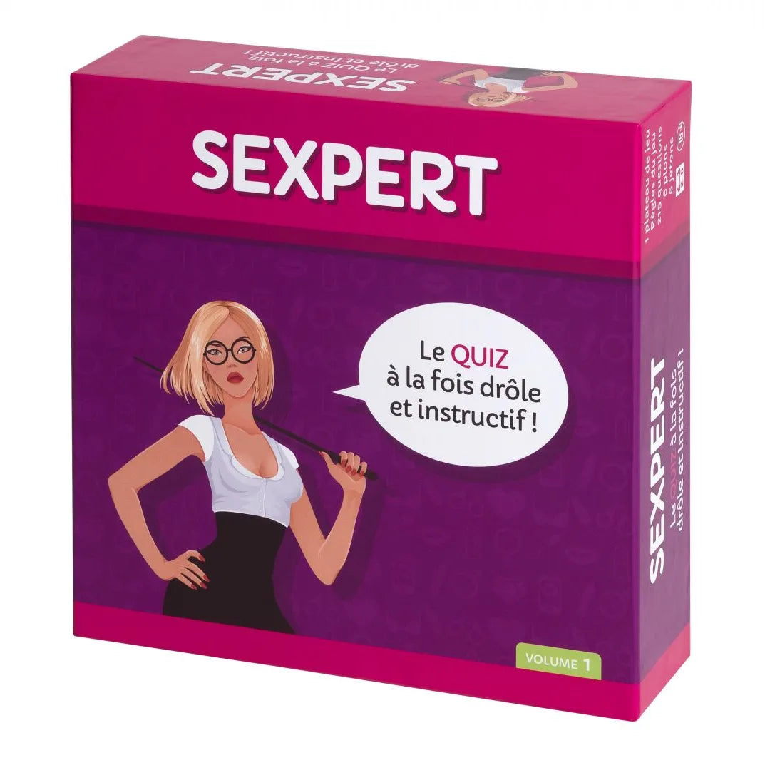 Jeu érotique couple Sexpert quiz éducatif sensuel ludique intime interactif découverte questions variées illustrées pédagogiques complicité soirée violette