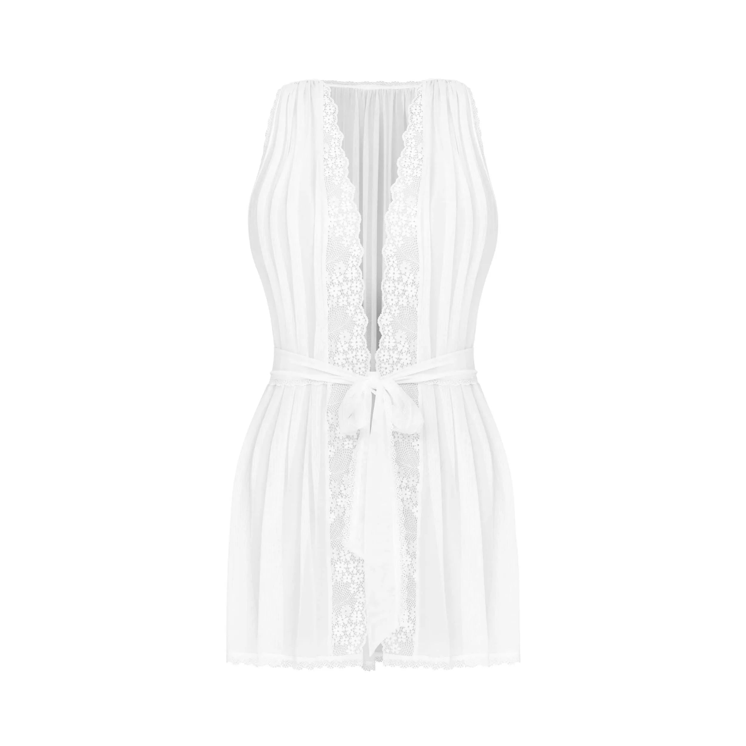 Peignoir sexy aéré maille dentelle florale sensuel blanc ajustement parfait