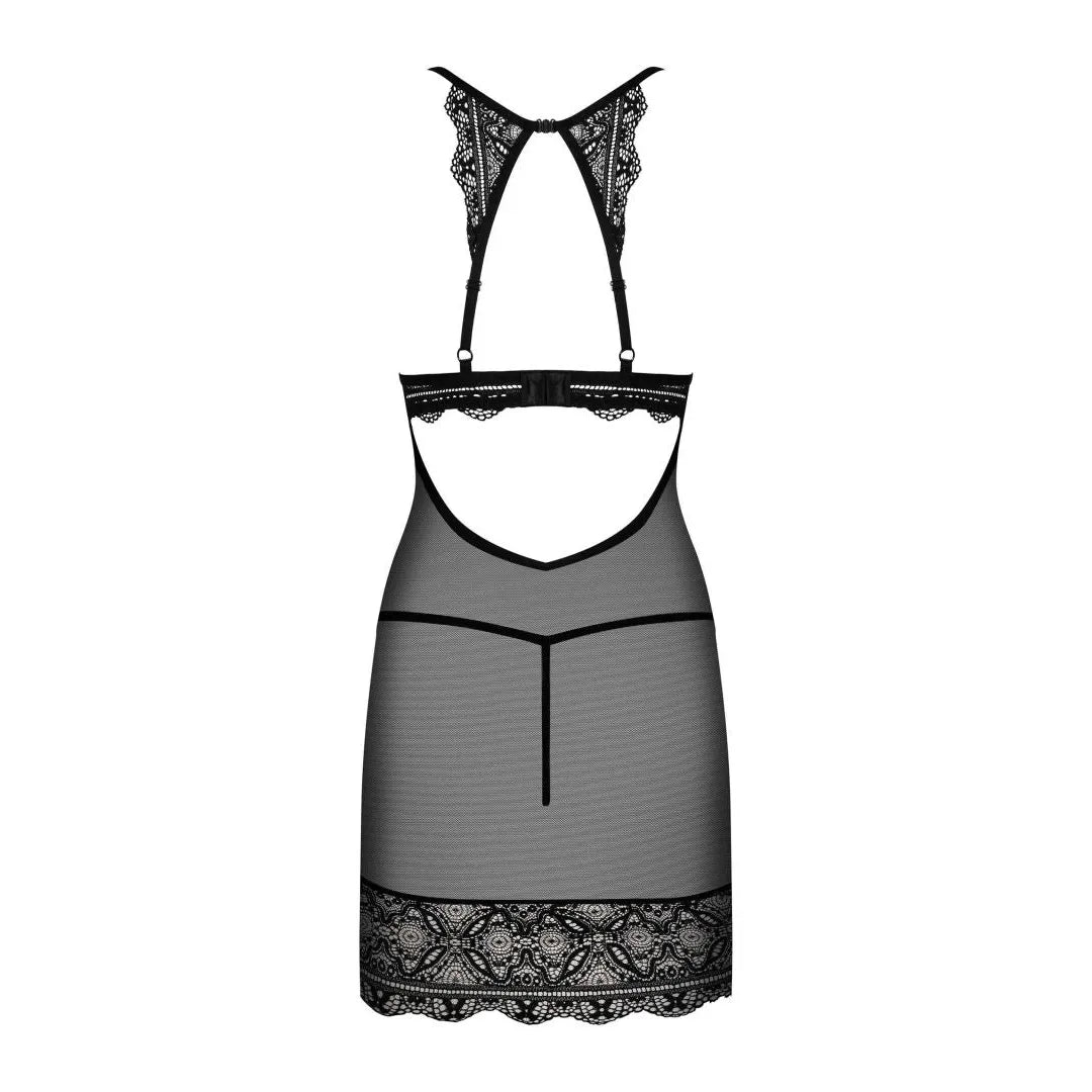 nuisette noire sexy Renelia soutien gorge rembourré bretelles réglables fermeture ajustable parure bijoux translucide délicate string assorti confortable
